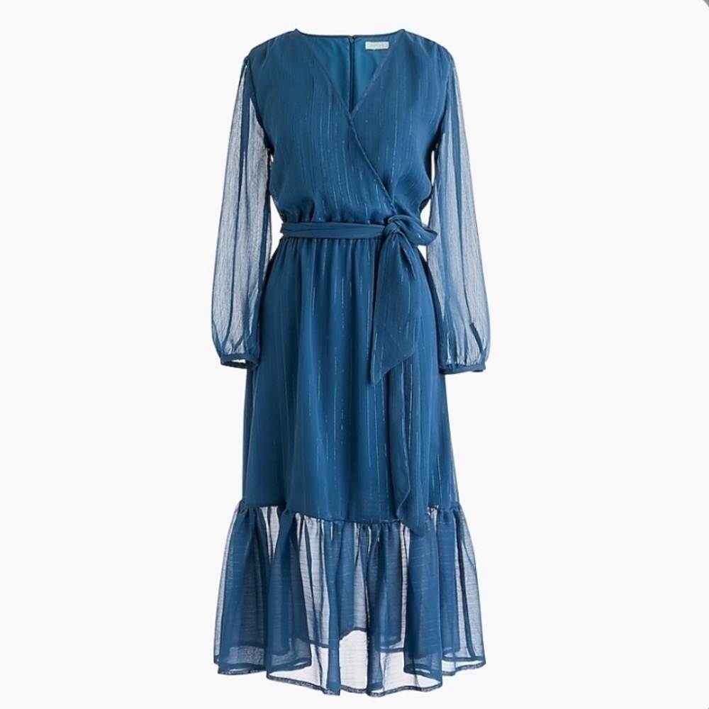 J crew l0112 point sir faux wrap dress lurex